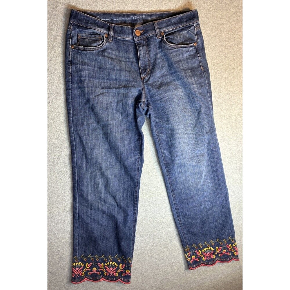 Loft Denim Cropped Capri Sz 6 Embroidered Boho Festival Whimsi Scallop Y2K